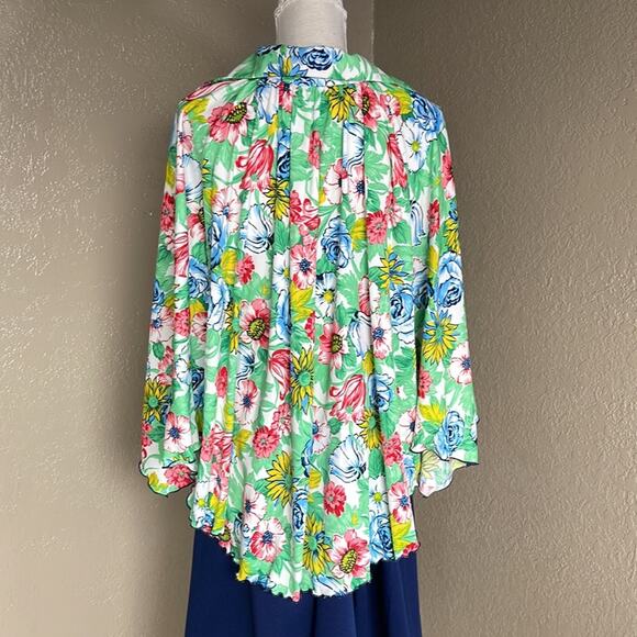 Vintage 60s Peggy Lou Large Print Floral Flutter Sleeve Blouse Top - Picture 6 of 14